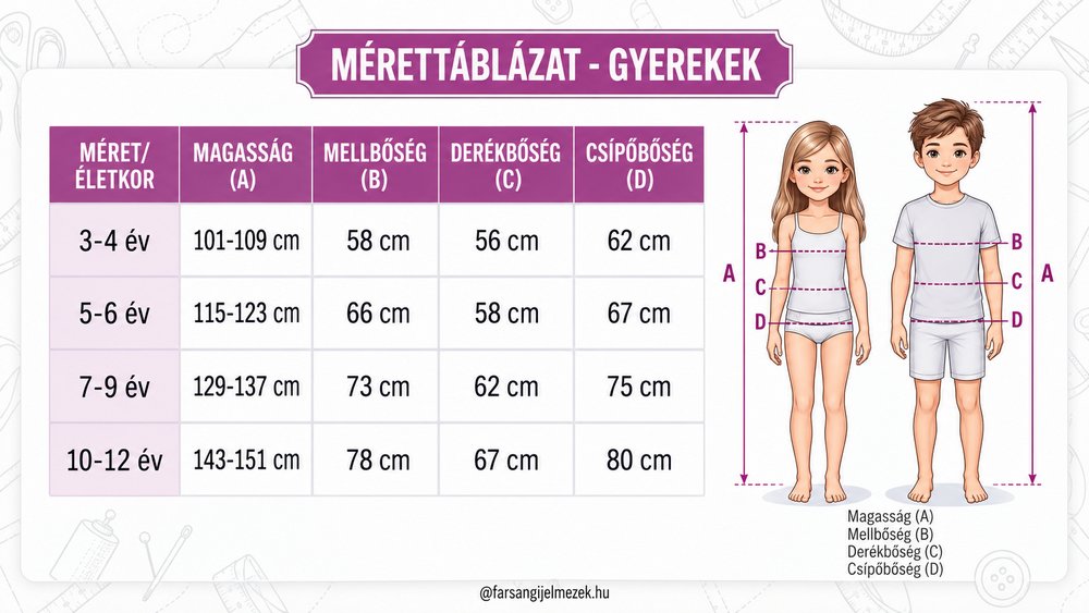 Gyerek mérettáblázat