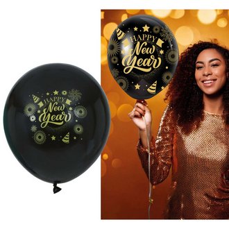 10 darab Fekete Happy New Year Léggömb Szilveszterre
