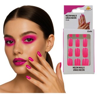 12 db Neon Pink Műköröm Szett Nőknek Disco Partira