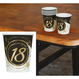 18. Születésnapi Papír Pohár Szett, 6 db, 240 ml, 9 cm