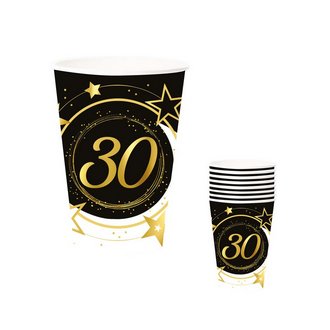 30. Születésnapi Papír Pohár Szett, 6 db, 240 ml, 9 cm