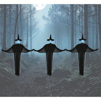 3 Fekete Világító Boszorkány Dekoráció Halloweenre, 160 cm