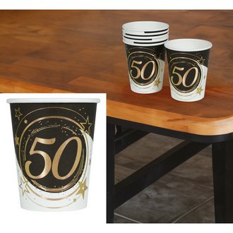 50. Születésnapra Papír Pohár Szett, 6 db, 240 ml, 9 cm