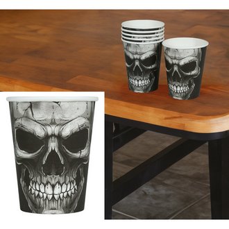 6 darabos Halloween Koponya Papír Pohár Szett, 240 ml, 9 cm