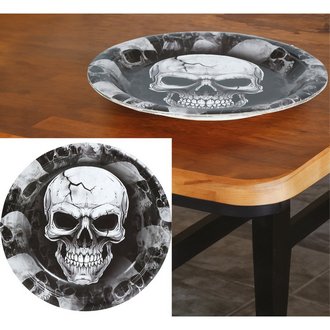 6 db Ijesztő Koponya Mintás Papírtányér Szett Halloweenre, 23 cm