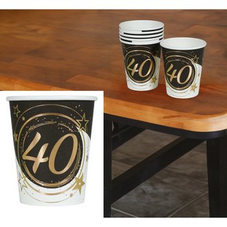 6 db Papír Pohár 40. Születésnapra, 240 ml, 9 cm