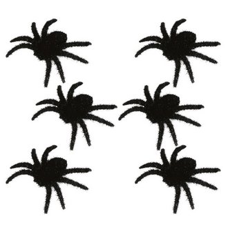 6 db Szőrös Fekete Pók Halloweenre, 6 cm