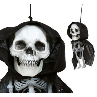 Akasztható Nagyfejű Kapucnis Csontváz Dekoráció Halloweenre, 15 cm