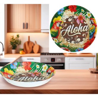 Aloha Papagájos Műanyag Tál Hawai Partira, 32 cm