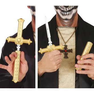 Arany Kereszt Tőr Vámpírvadász Kiegészítő Halloweenre, 26 cm