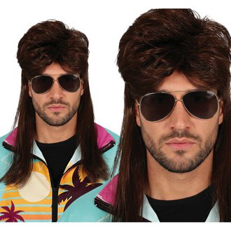 Barna 70-es Évekbeli Mullet Paróka Felnőtteknek
