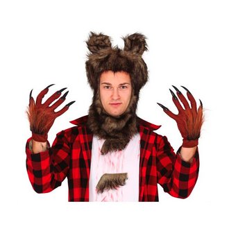 Barna Farkasember Kesztyű Karmokkal Halloweenre