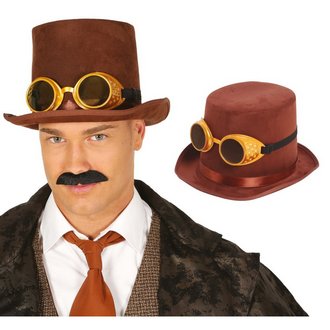 Barna Filc Steampunk Cilinder Kalap Védőszemüveggel Felnőtteknek