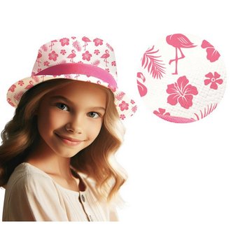 Bézs Unisex Hawaii Kalap Rózsaszín Trópusi Mintával
