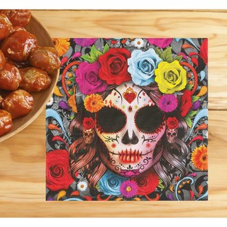 Catrina Cukorkoponya Szalvéta Mexikói Halottak Napjára, 20 db, 16x16 cm