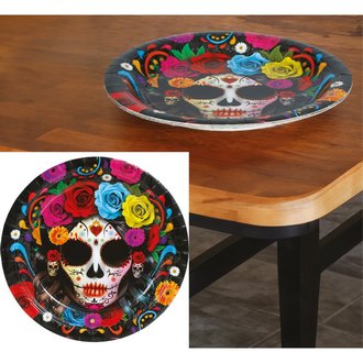 Catrina Design Papírtányér Mexikói Halottak Napjára, 6 darabos, 23 cm