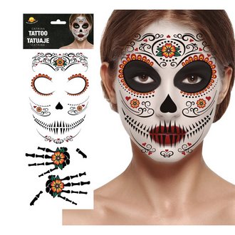 Catrina Női Arctetoválás Mexikói Halottak Napjára, 30x14 cm