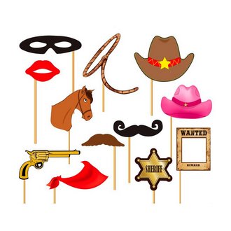 Cowboy Fotókellék Szett Tematikus Partihoz, 12 db