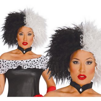 Cruella Stílusú Fekete-Fehér Női Paróka Halloweenre