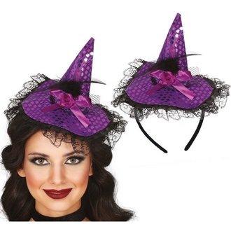 Csillogó Lila Boszorkány Kalap Fejpánt Női Halloweenre