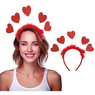 Csillogó Piros Szíves Fejpánt Tollakkal Valentin-napra