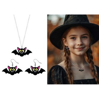 Denevér Fülbevaló és Nyaklánc Szett Lányoknak Halloweenre