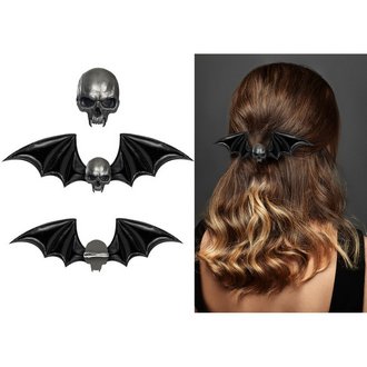 Denevérszárnyas Koponya Hajcsat Halloweenre, 13 cm