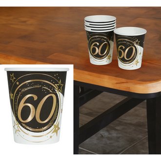 Elegáns 60. Születésnapi Papír Pohár Szett, 6 db, 240 ml, 9 cm
