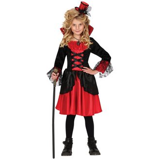 Elegáns Piros-Fekete Vámpír Lány Jelmez Szett Halloweenre