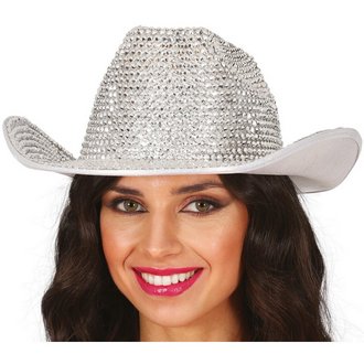 Ezüst Csillogó Cowboy Kalap Ékkövekkel Felnőtteknek Legénybúcsúra