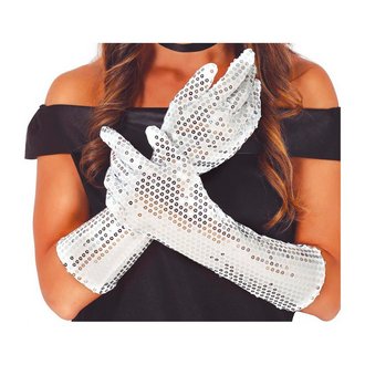 Ezüst Flitteres Női Kesztyű, 39 cm