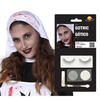 Ezüst Halloween Horror Smink Szett Műszempillával és Ecsettel