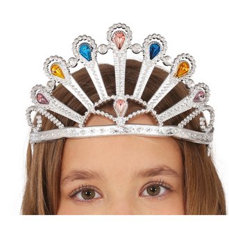 Ezüst Hercegnő Tiara Színes Kövekkel Lányoknak