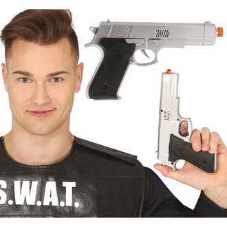Ezüst Pisztoly Kiegészítő Farsangra, 24 cm