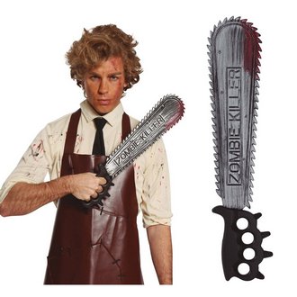Ezüst Zombiölő Fűrészelt Kés Jelmez Kiegészítő Halloweenre,  50 cm