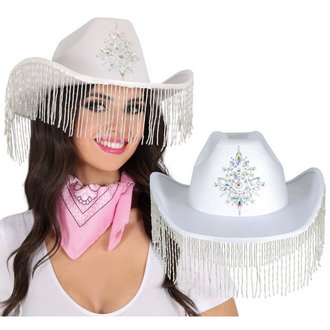 Fehér Csillogó Cowboy Kalap Rojtokkal Felnőtteknek