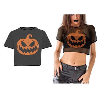 Fekete Átlátszó Halloween Tök Mintás Crop Top Női Póló
