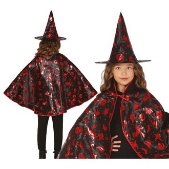 Fekete Boszorkány Köpeny és Kalap Szett Lányoknak Halloweenre, 50 cm