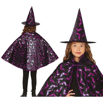Fekete Boszorkány Köpeny és Kalap Szett Lányoknak Halloweenre, 50 cm