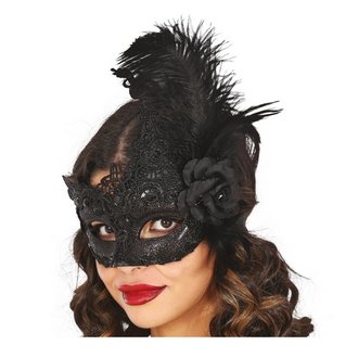 Fekete Csillogó Tollas Maszk Nőknek Halloweenre