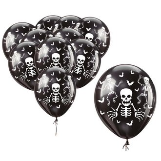 Fekete Csontvázas Léggömb Szett Halloweenre, 10 db, 30 cm