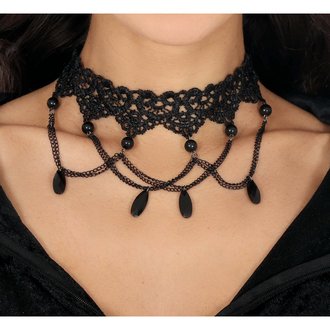 Fekete Gótikus Csipke Choker Gyöngyökkel Halloweenre