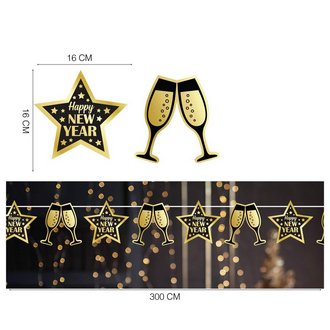 Fekete Happy New Year Girland Szilveszterre,  300 cm, 16x16 cm