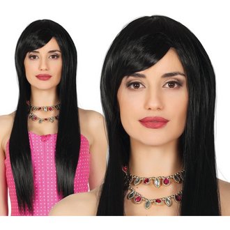 Fekete Hosszú Egyenes Vöröses-Narancs Női Paróka Frufruval