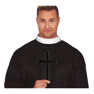 Fekete Kereszt Nyaklánc Pap Jelmezhez Halloweenre, 22 cm