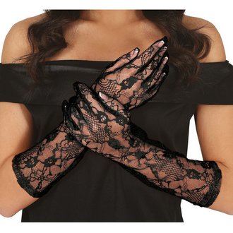 Fekete Női Csipkés Kesztyű,  38 cm