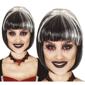 Fekete Női Fekete-Lila Bob Paróka Vámpír Jelmezhez Halloweenre