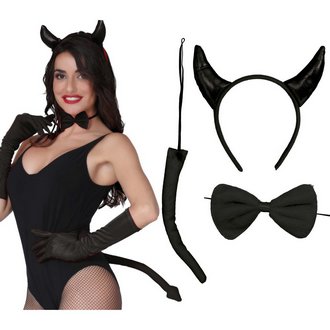 Fekete Ördög Kiegészítő Szett Nőknek Halloweenre, 3 részes