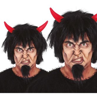 Fekete Ördög Paróka Piros Szarvakkal Férfiaknak Halloweenre