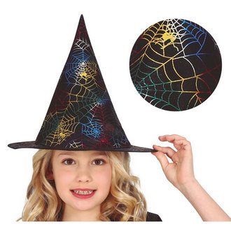 Fekete Szivárványos Pókhálós Boszorkány Kalap Lányoknak Halloweenre